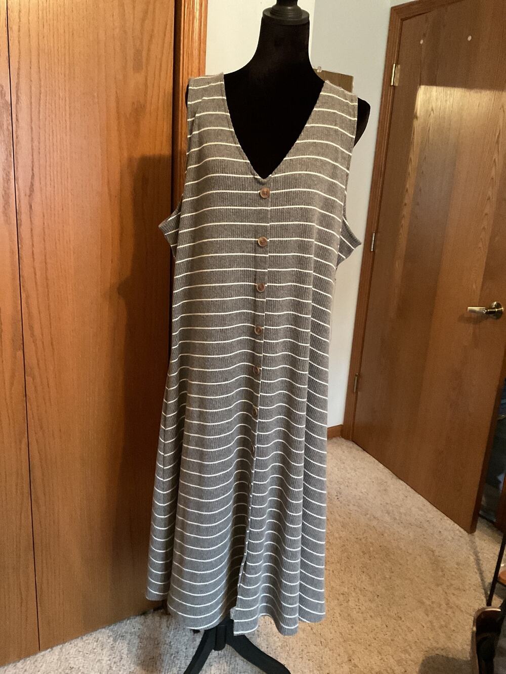 Old Navy Sleeveless Rib Knit Button Front Midi Dress Grey Stripe XXL Plus SP20